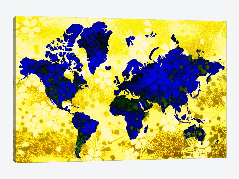 Floral Earth Map by Unknown Artist 1-piece Canvas Print