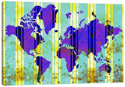 Floral Earth Map 2 Canvas Art Print - Maps & Geography