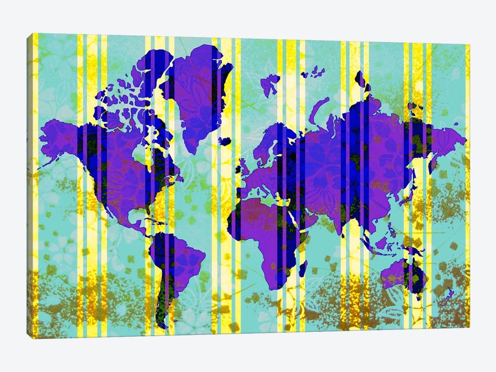 Floral Earth Map 2 by Unknown Artist 1-piece Canvas Wall Art