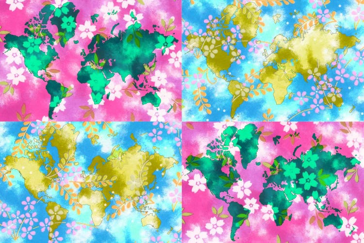 Floral Earth Map 3 by 5by5collective wall art