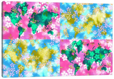 Floral Earth Map 3 Canvas Art Print - Tyrone