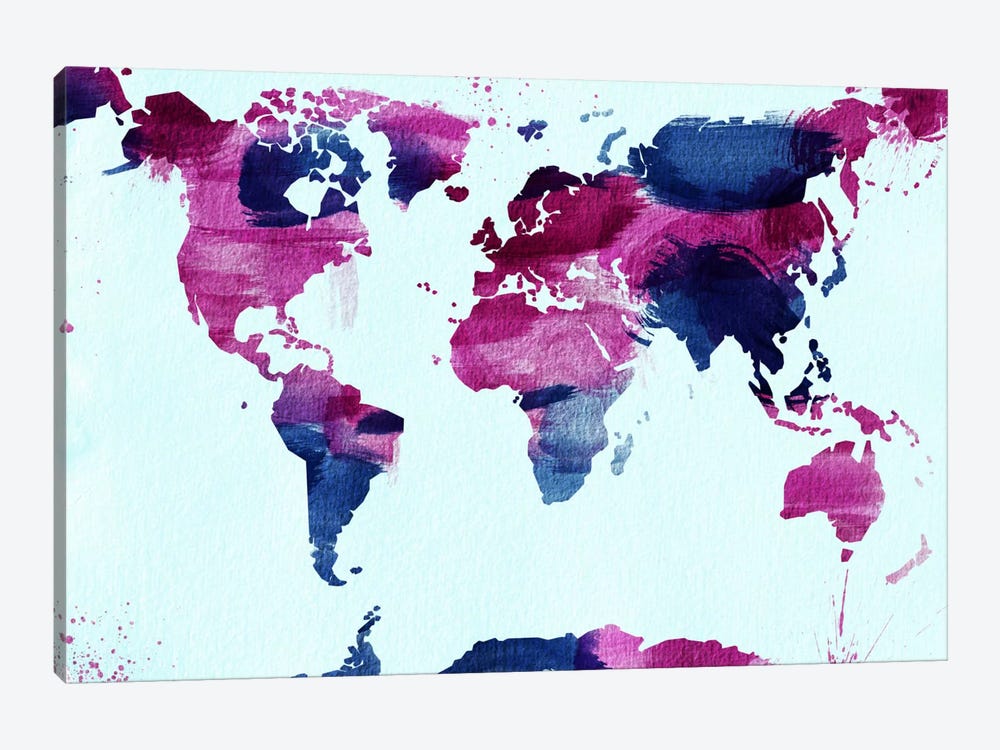 Watercolor World (Blue) by 5by5collective 1-piece Canvas Artwork