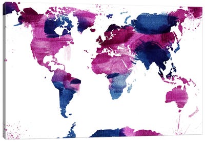Watercolor World (Whtie) Canvas Art Print - Abstract Maps Art