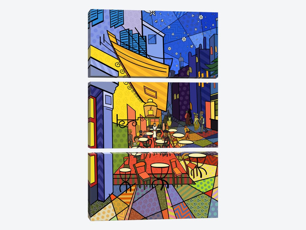 Cafe Terrace on the Place Du Forum 3 (After Vincent Van Gogh) by 5by5collective 3-piece Canvas Art Print