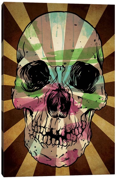 Rising Sun Watercolor Skull Canvas Art Print - Fantasy, Horror & Sci-Fi Art