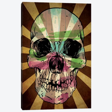 Rising Sun Watercolor Skull Canvas Print #ICA46} by Unknown Artist Canvas Art