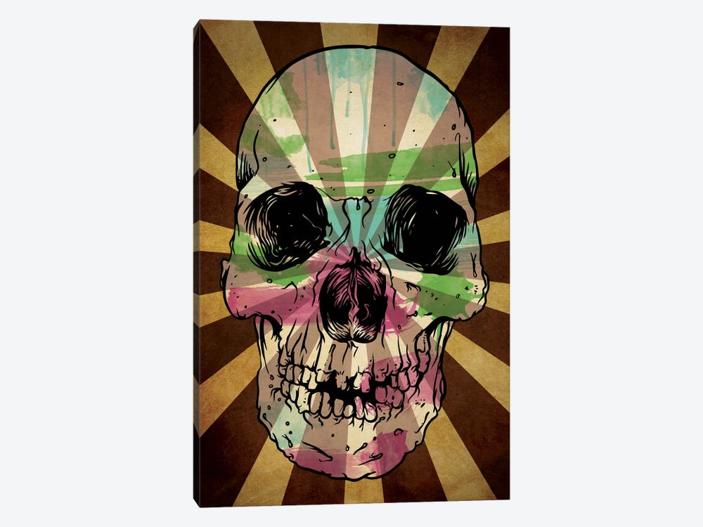 Rising Sun Watercolor Skull by 5by5collective 1-piece Canvas Artwork