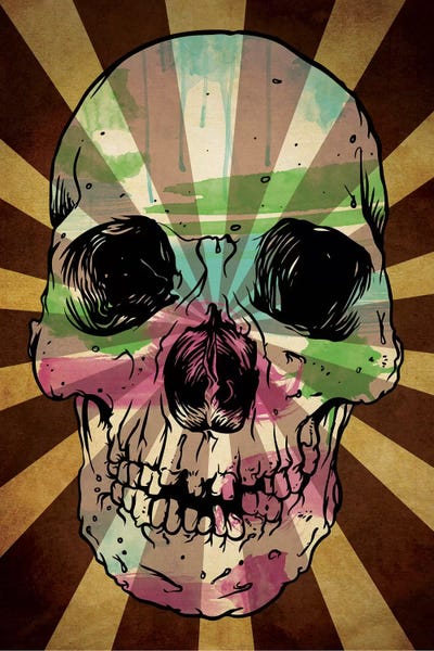 Rising Sun Watercolor Skull