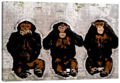 Monkey See, Monkey Do Canvas Art Print - Chimpanzees