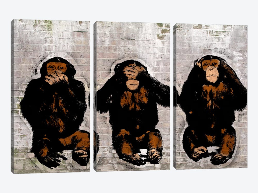 Monkey See, Monkey Do by 5by5collective 3-piece Canvas Art Print