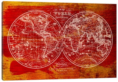 Woodgrain Hemispheres Canvas Art Print - Vintage Maps