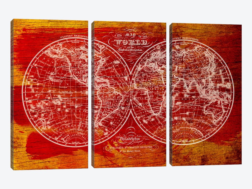 Woodgrain Hemispheres by 5by5collective 3-piece Canvas Print