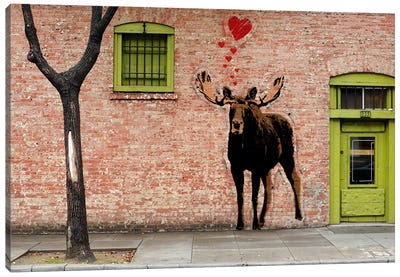 I Love Moose Canvas Art Print - Stencil Animals