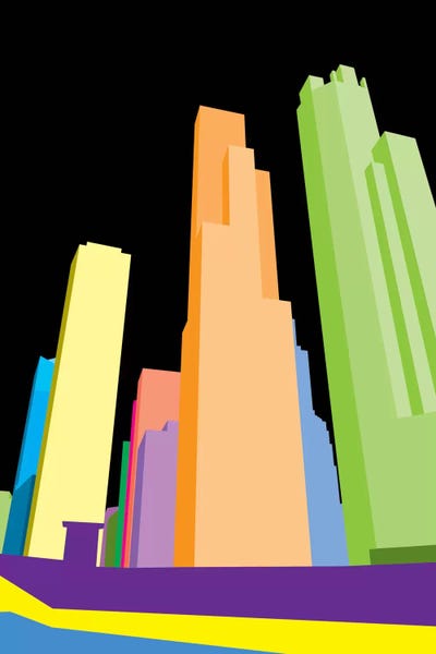 Neon Blocks Chicago by 5by5collective art print