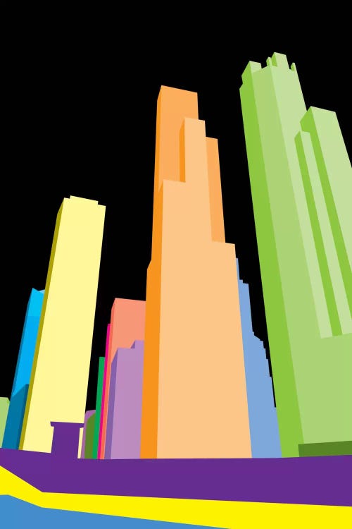 Neon Blocks Chicago by 5by5collective wall art