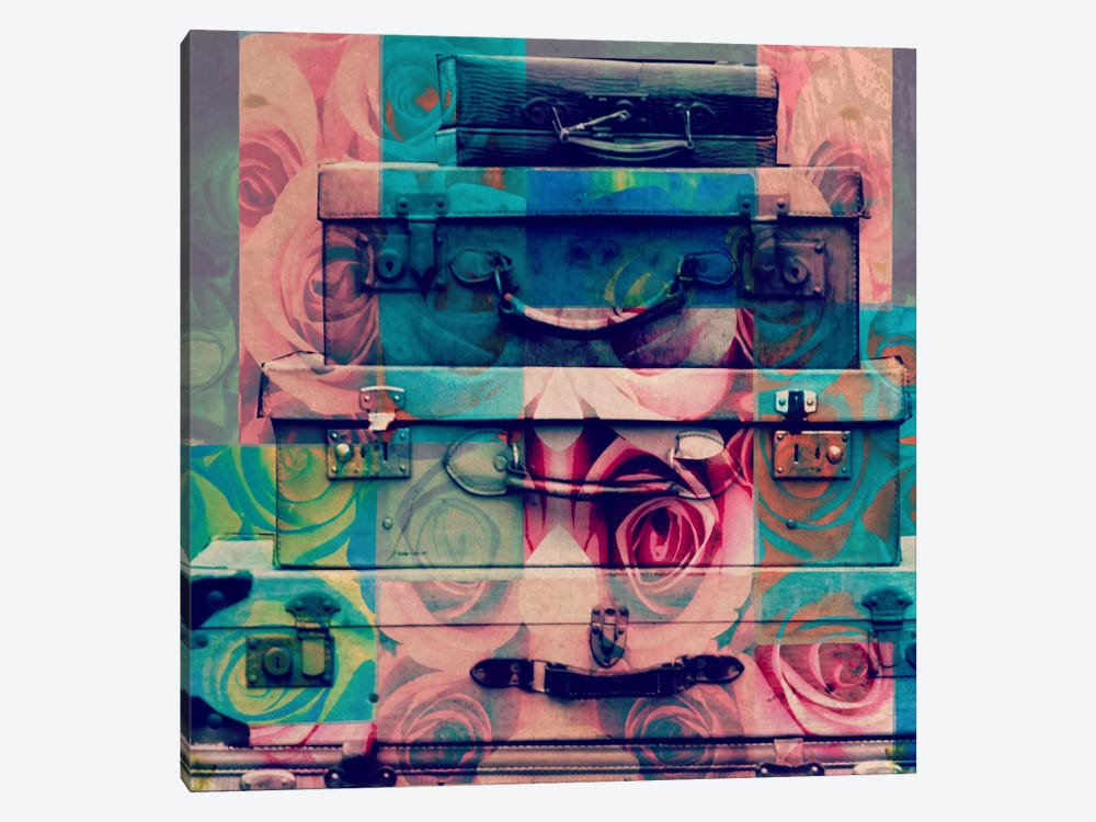 Vintage Floral Luggage by 5by5collective 1-piece Canvas Art Print