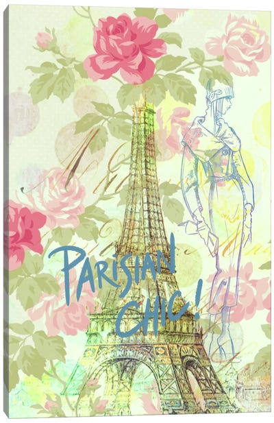 Parisian Chic Canvas Art Print - Green & Pink Art