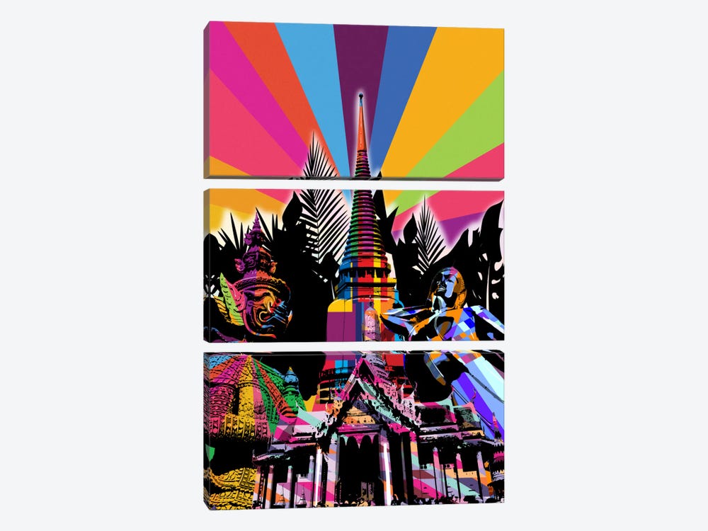 Bangkok Psychedelic Pop by 5by5collective 3-piece Canvas Wall Art