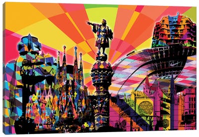 Barcelona Psychedelic Pop Canvas Art Print - Psychedelic Monuments