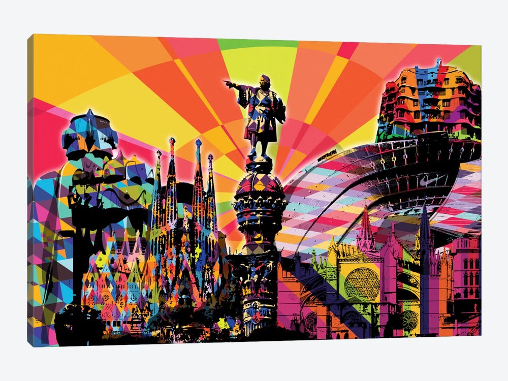 Barcelona Psychedelic Pop by 5by5collective 1-piece Art Print
