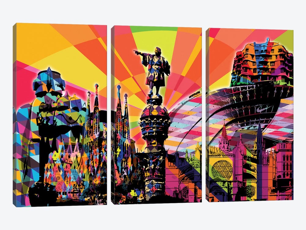Barcelona Psychedelic Pop by 5by5collective 3-piece Art Print