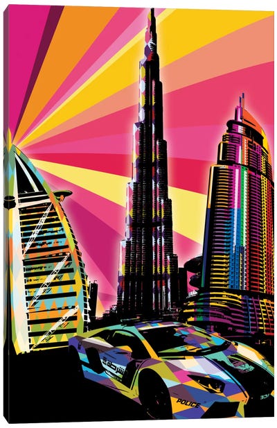 Dubai Psychedelic Pop Canvas Art Print - Burj Khalifa
