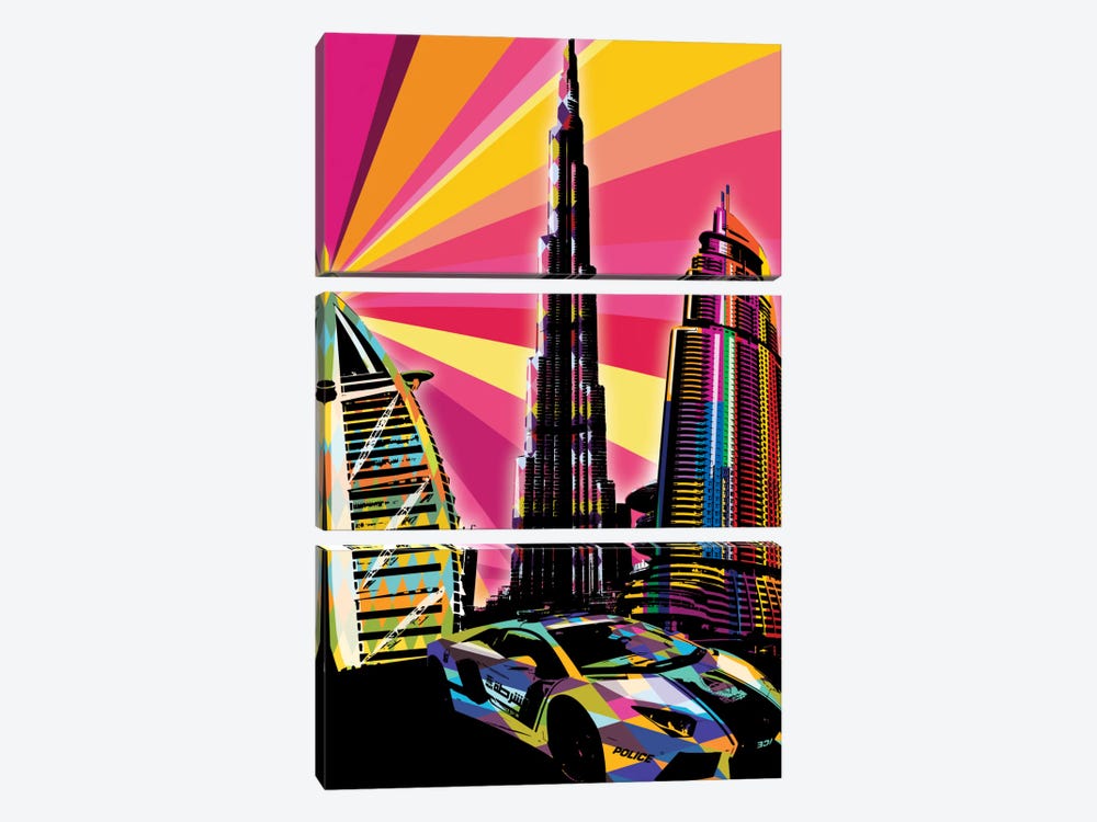 Dubai Psychedelic Pop by 5by5collective 3-piece Canvas Print