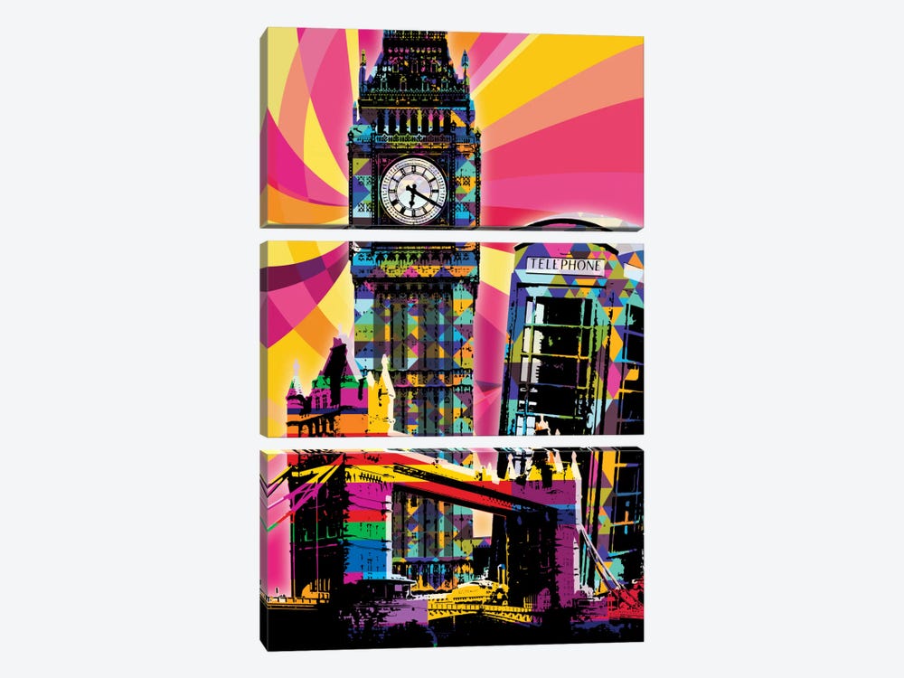 London Psychedelic Pop by 5by5collective 3-piece Canvas Art