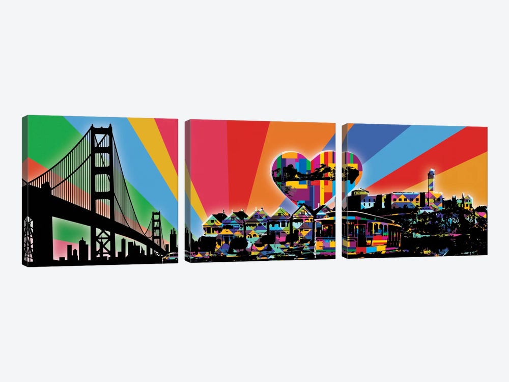 San Francisco Psychedelic Pop by 5by5collective 3-piece Canvas Print