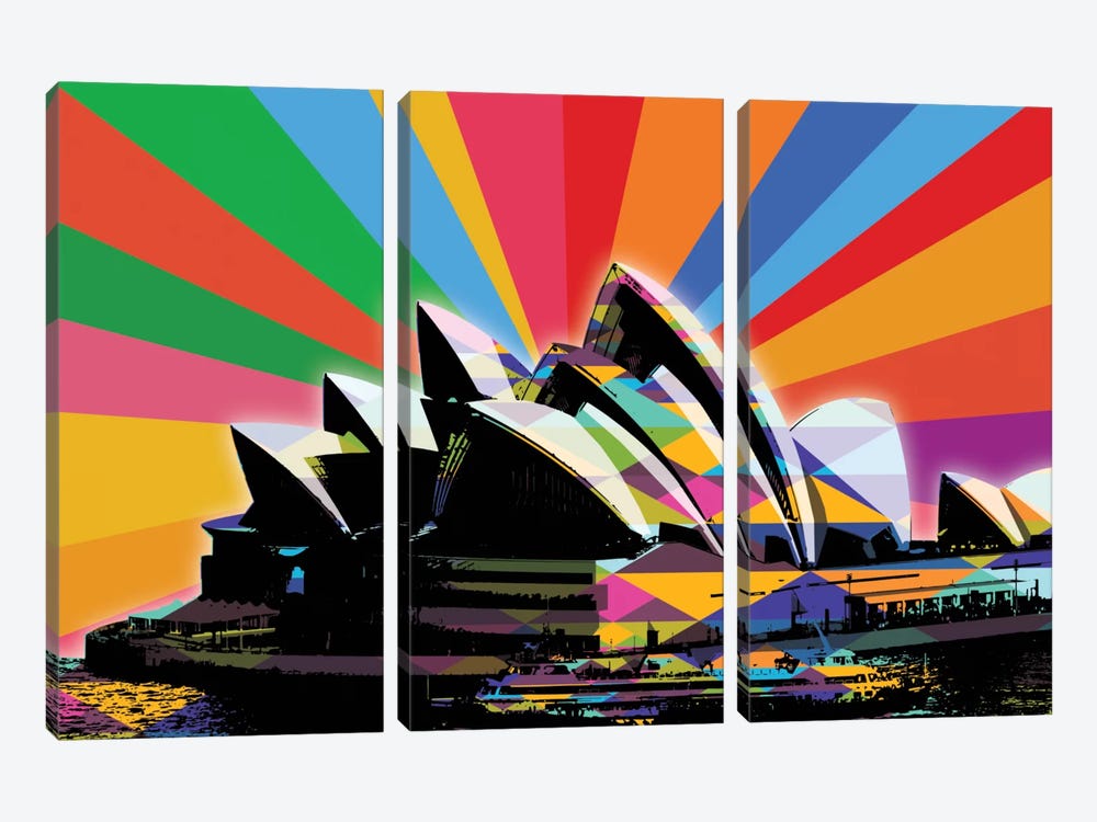 Sydney Psychedelic Pop by 5by5collective 3-piece Canvas Print