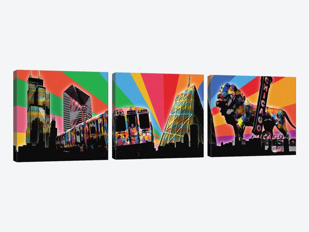 Chicago Psychedelic Pop by 5by5collective 3-piece Canvas Artwork