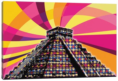 Chichen Itza Psychedelic Pop Canvas Art Print - Pyramid Art