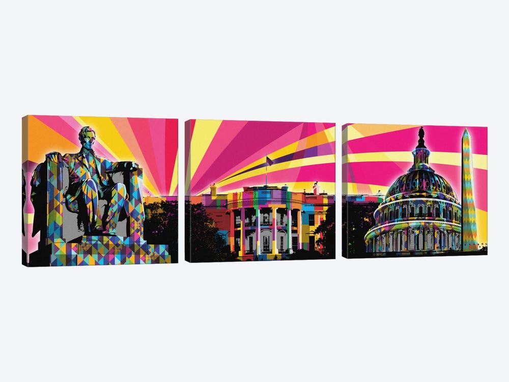 DC Psychedelic Pop by 5by5collective 3-piece Canvas Art Print