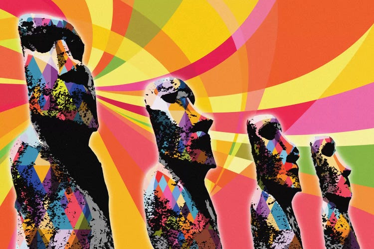 Easter Island Moai Heads Psychedelic Pop by 5by5collective wall art