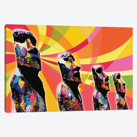 Easter Island Moai Heads Psychedelic Pop Canvas Print #ICA655} by 5by5collective Canvas Art