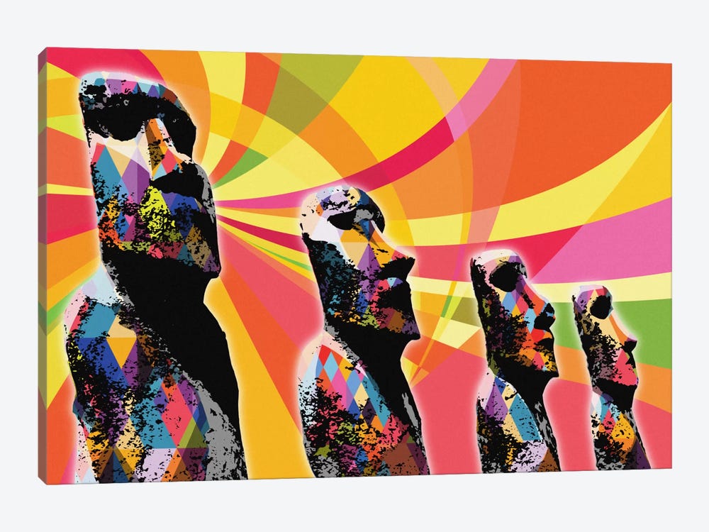 Easter Island Moai Heads Psychedelic Pop by 5by5collective 1-piece Canvas Artwork