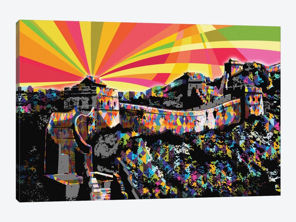 Great Wall of China Psychedelic Pop by 5by5collective 1-piece Canvas Art Print