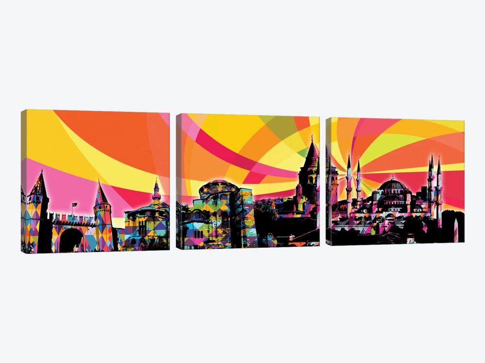 Istanbul Psychedelic Pop Panoramic by 5by5collective 3-piece Canvas Art
