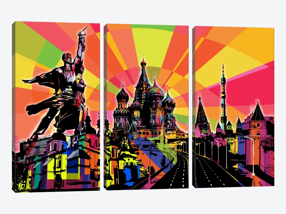 Moscow Psychedelic Pop by 5by5collective 3-piece Canvas Artwork