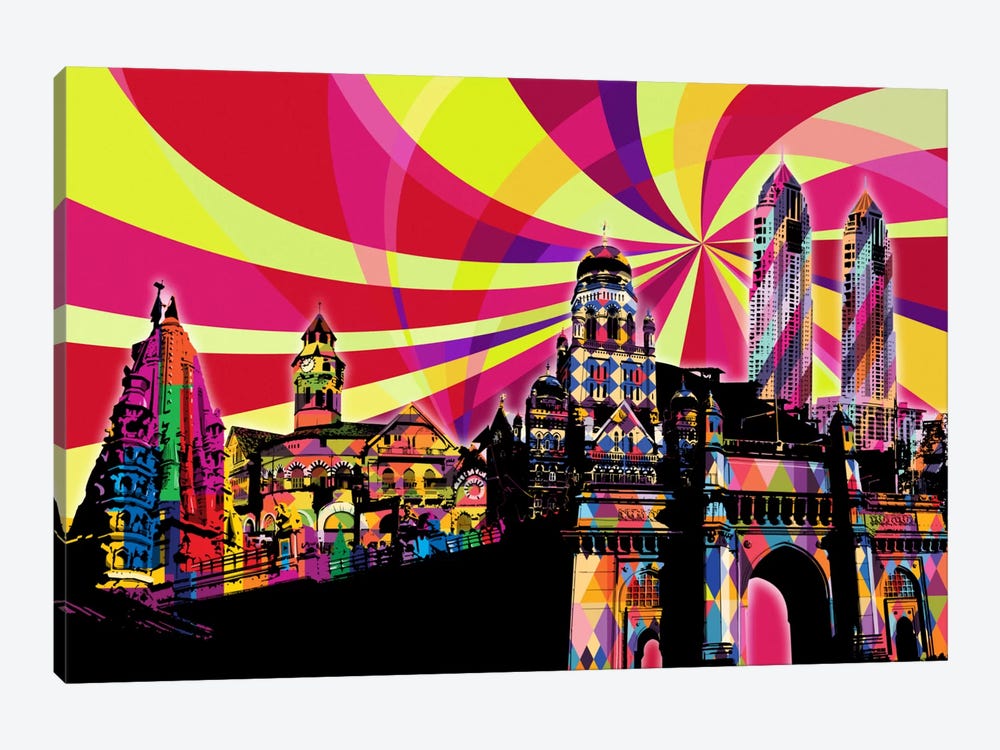 Mumbai Psychedelic Pop by 5by5collective 1-piece Canvas Art Print