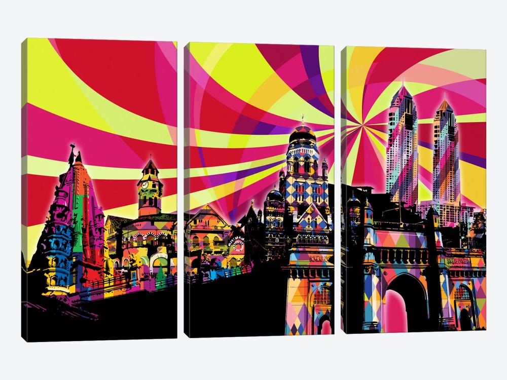 Mumbai Psychedelic Pop by 5by5collective 3-piece Art Print