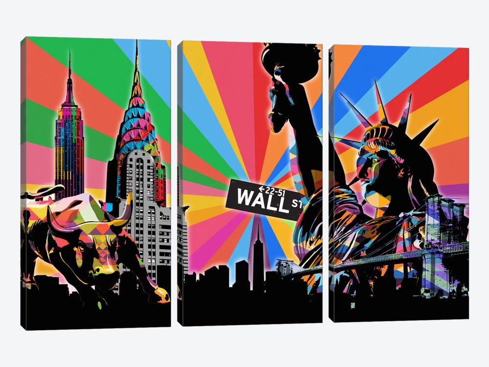 New York City Psychedelic Pop by 5by5collective 3-piece Canvas Art