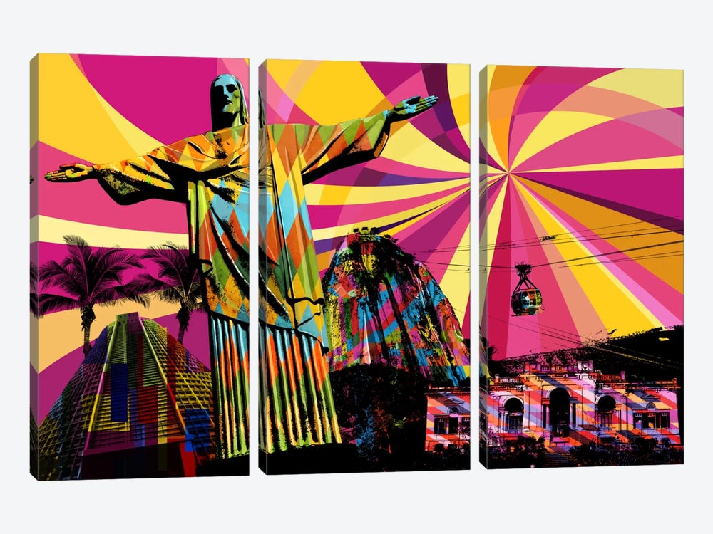 Rio Psychedelic Pop by 5by5collective 3-piece Canvas Print