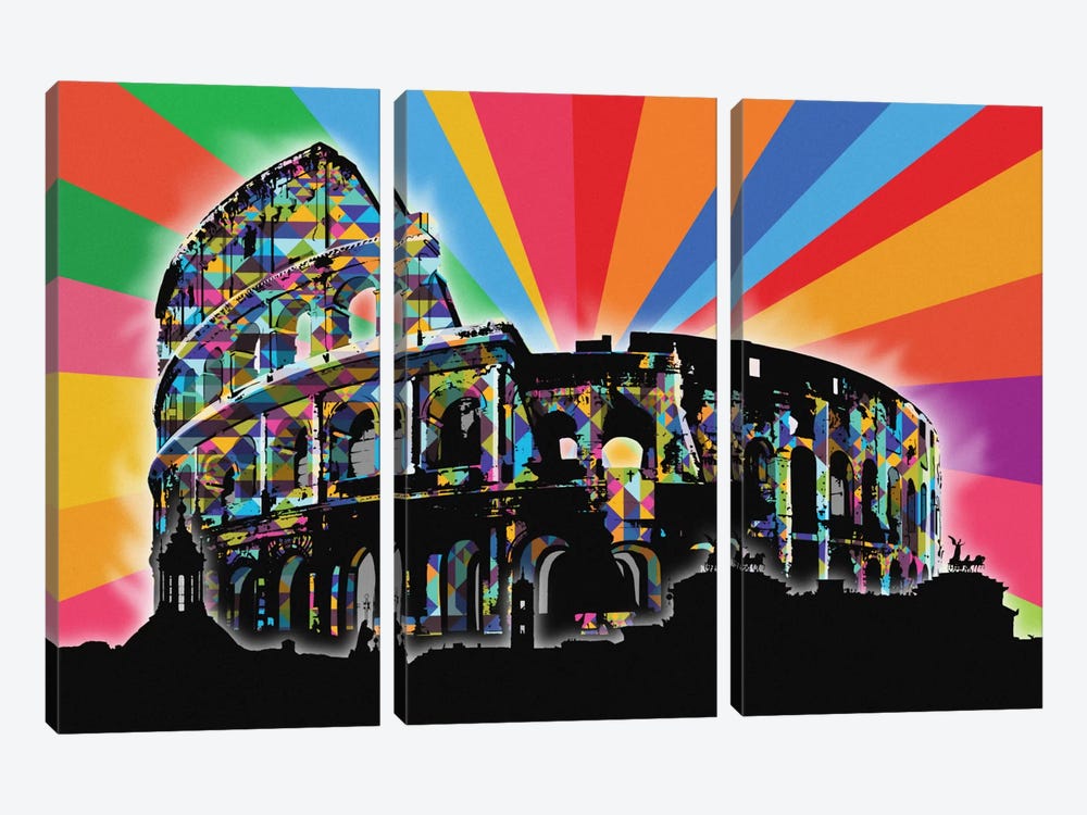 Rome Psychedelic Pop by 5by5collective 3-piece Canvas Art Print