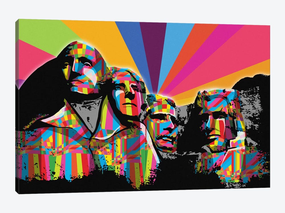 Mount Rushmore Psychedelic Pop by 5by5collective 1-piece Canvas Wall Art