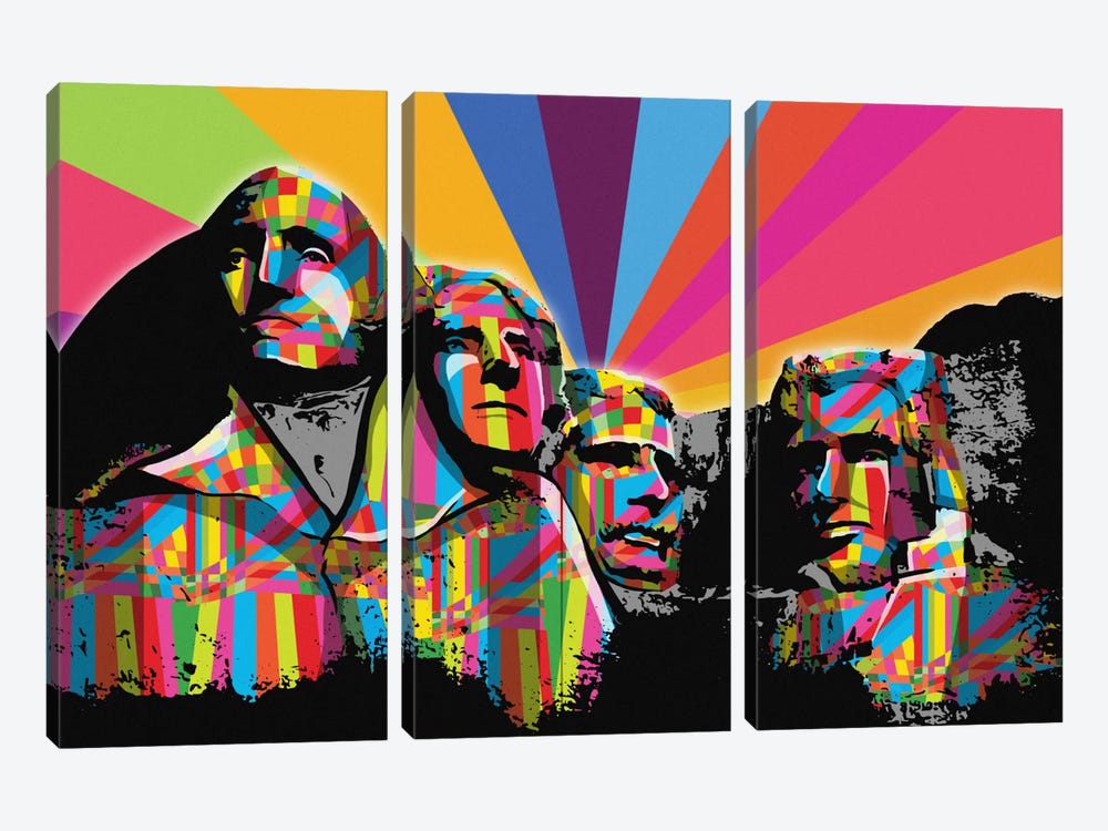 Mount Rushmore Psychedelic Pop by 5by5collective 3-piece Canvas Art