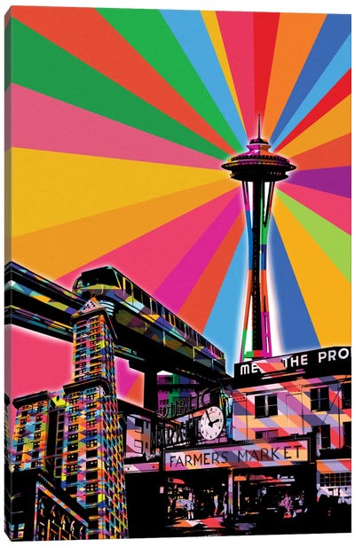 Seattle Psychedelic Pop Canvas Art Print - Space Needle