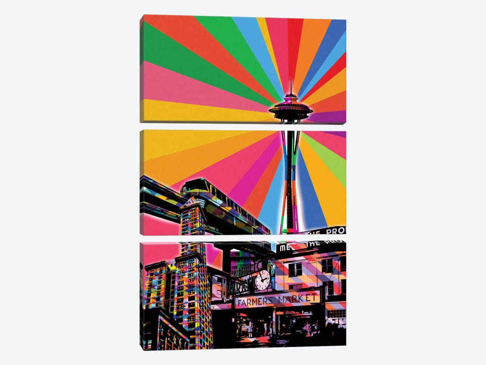 Seattle Psychedelic Pop by 5by5collective 3-piece Canvas Print