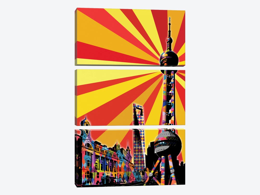 Shanghai Psychedelic Pop by 5by5collective 3-piece Canvas Wall Art