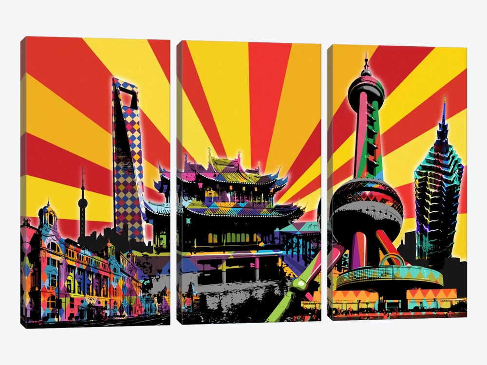 Shanghai Psychedelic Pop 2 by 5by5collective 3-piece Canvas Print